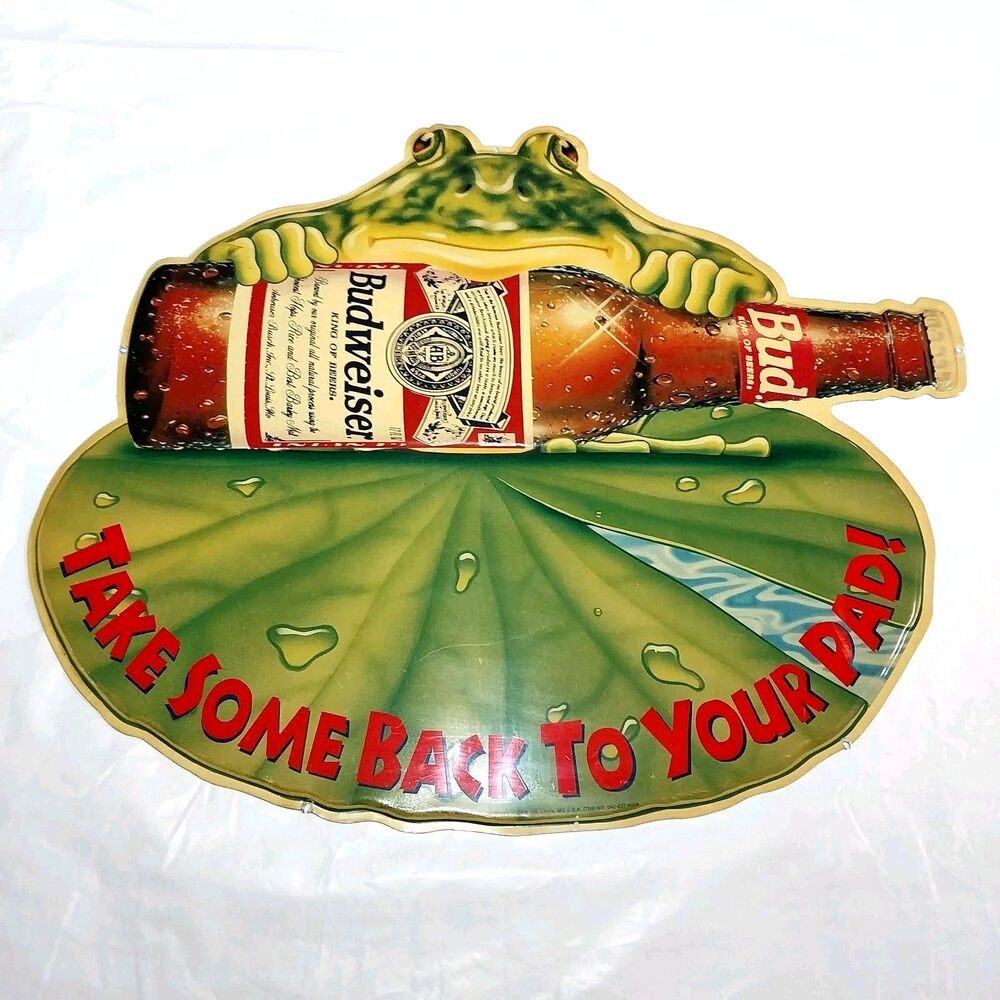 Vintage 1995 Budweiser Sign Frog On Pad 29"x35" Take Some Back To Your Pad #BS5